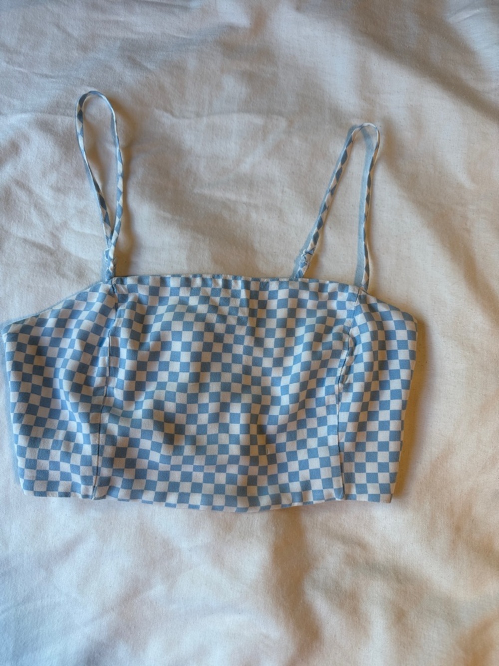 La Hearts Blue and White Checkered Crop Cami
